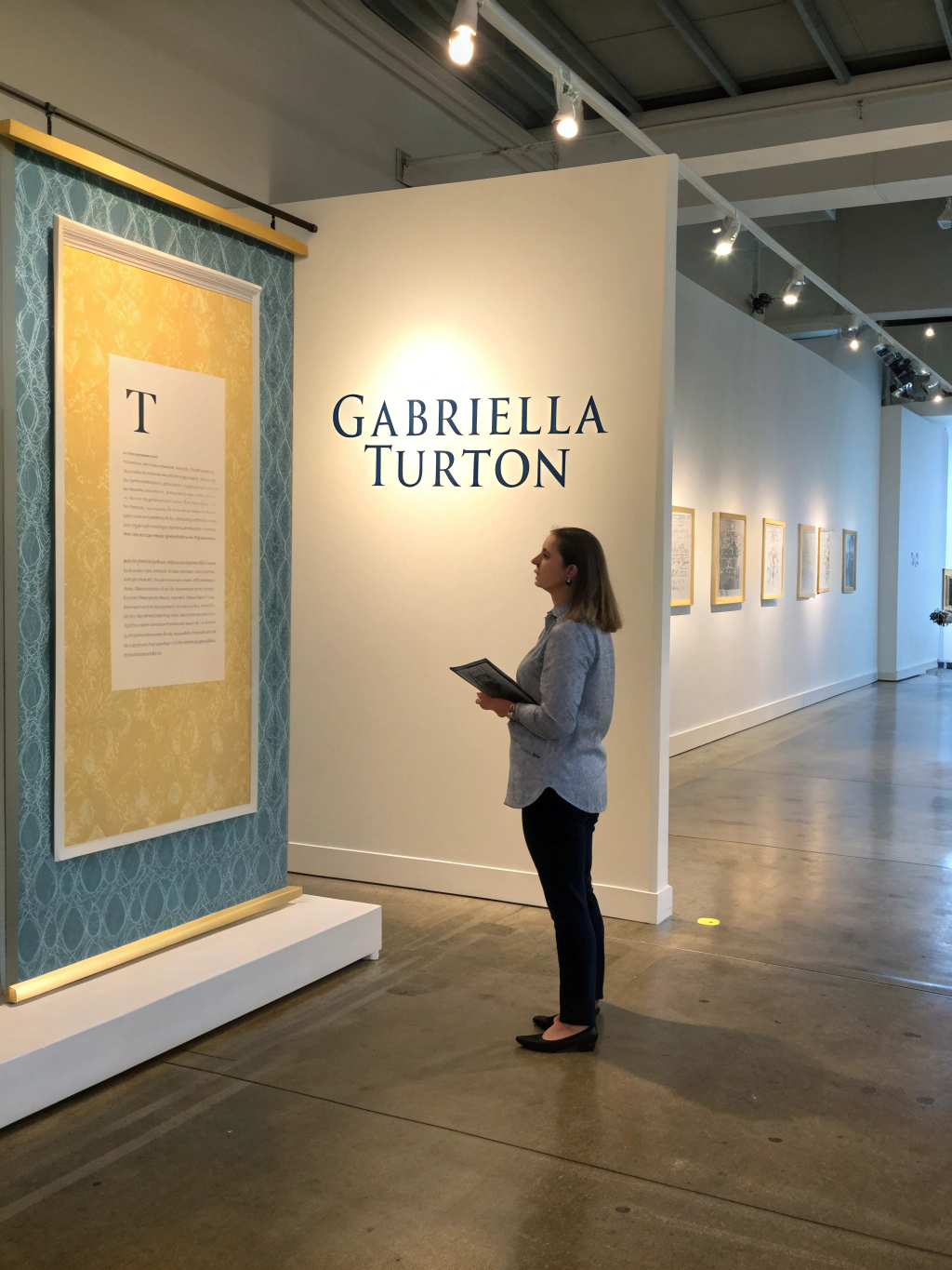 Artist standing before a collection of ten years of work