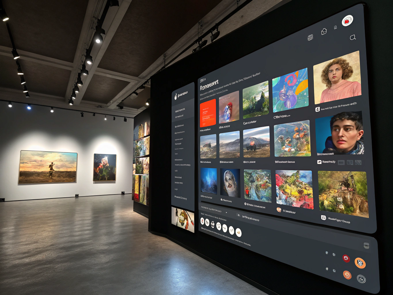 Digital interface showcasing Afrocentric oil paintings