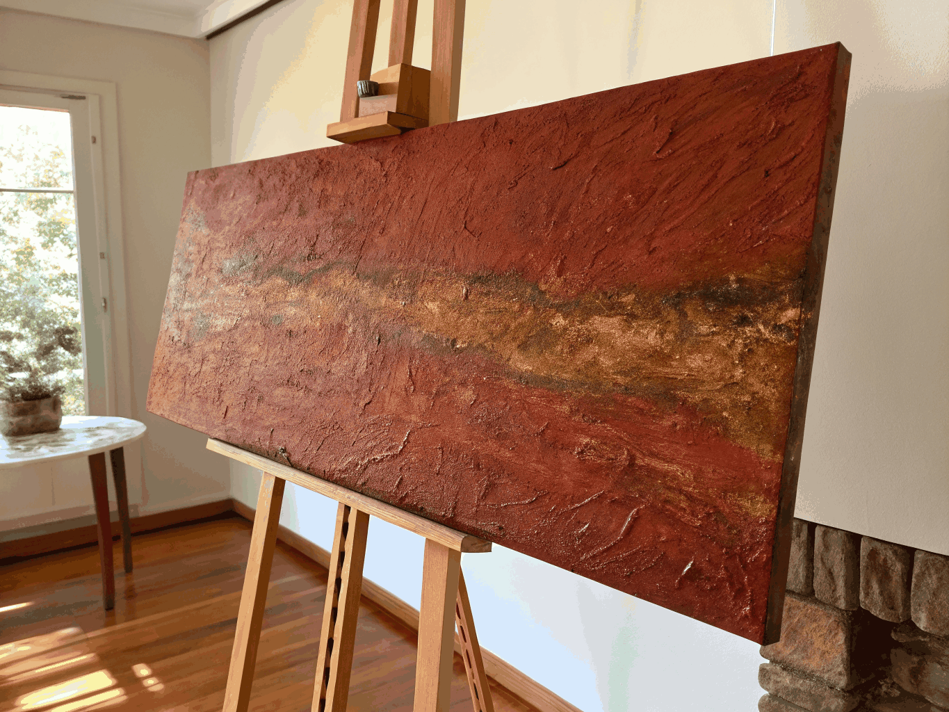 Abstract oil painting using earthy palette and thick strokes