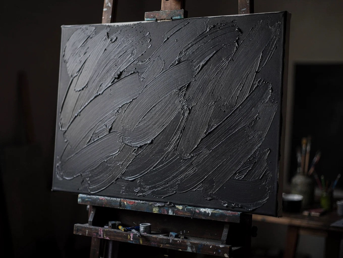 Close up of sculptural oil paint application on canvas