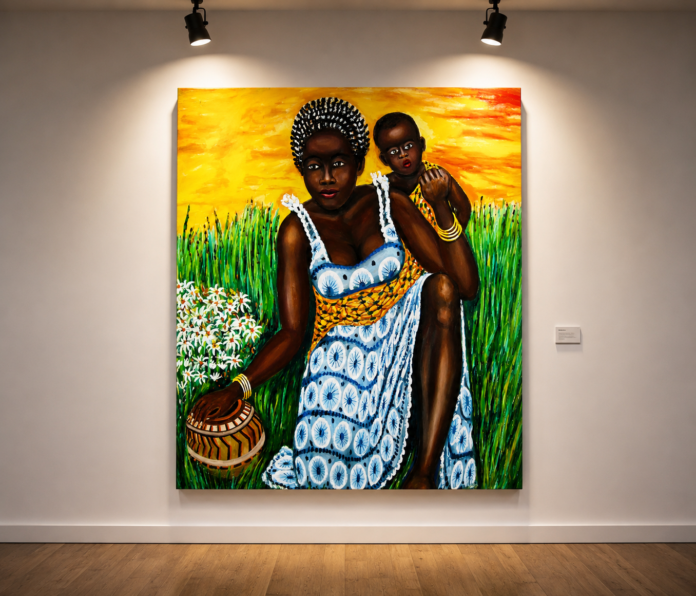 Original Afrocentric oil painting showing deep impasto texture